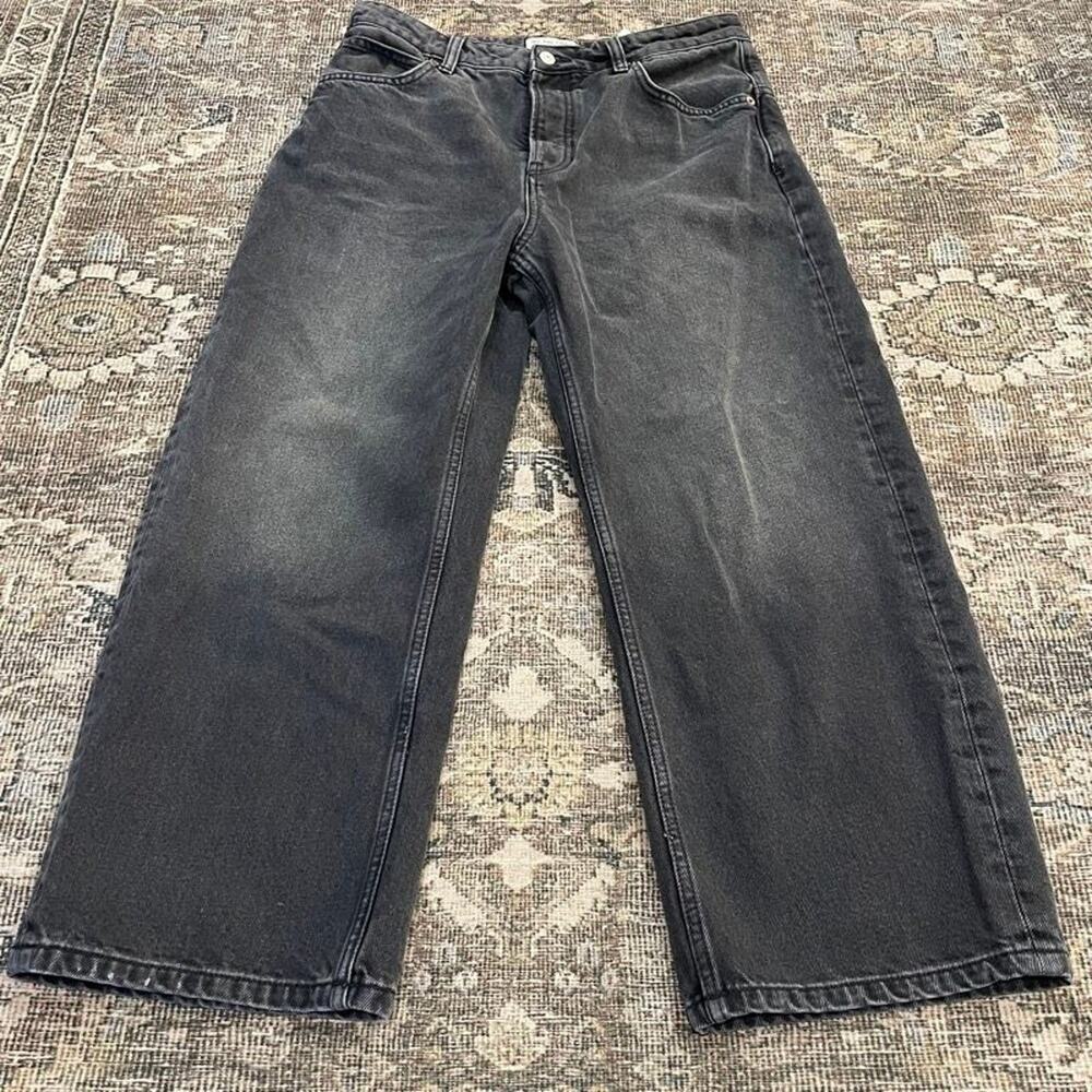 We The Free People Baggy Jeans Womens 28 Faded Black Button Fly Wide Leg Denim